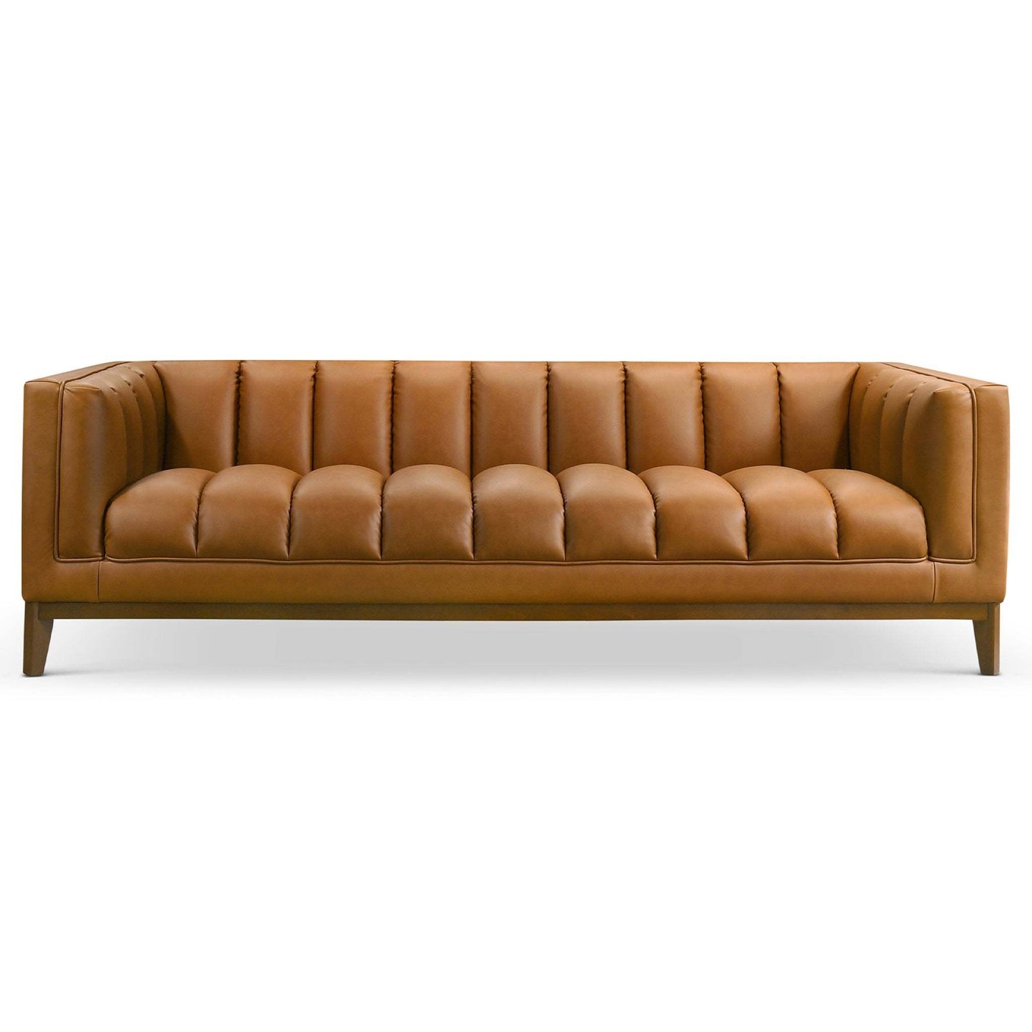 Melissa mid-century cognac vegan leather sofa with tufted details and legs by HouseOfZazla on Tampa Home & Garden Store