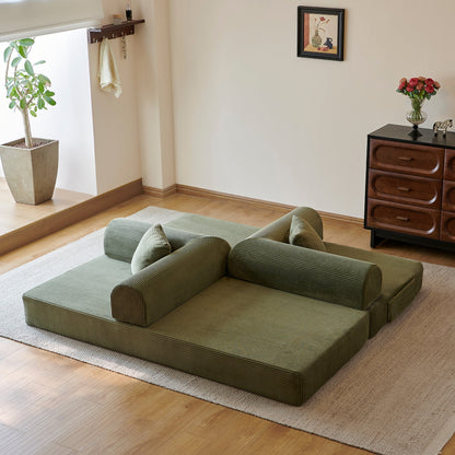 Convertible Sofa Bed and Plush Green Fabric
