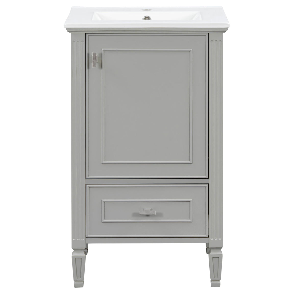 Retro bathroom vanity with sink gray cabinet white sink HouseOfZazla soft-close doors on Tampa Home & Garden Store