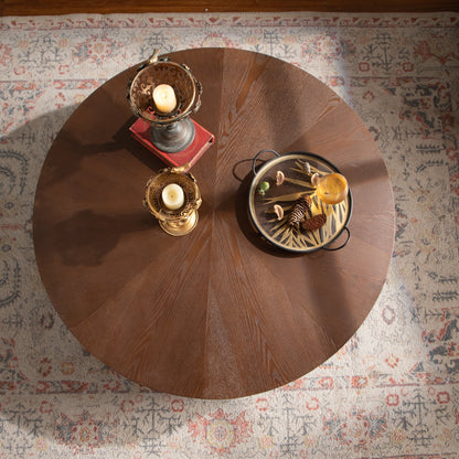HouseOfZazla 38.97' round handcrafted coffee table in warm brown wood with brass candle holders on Tampa Home & Garden Store