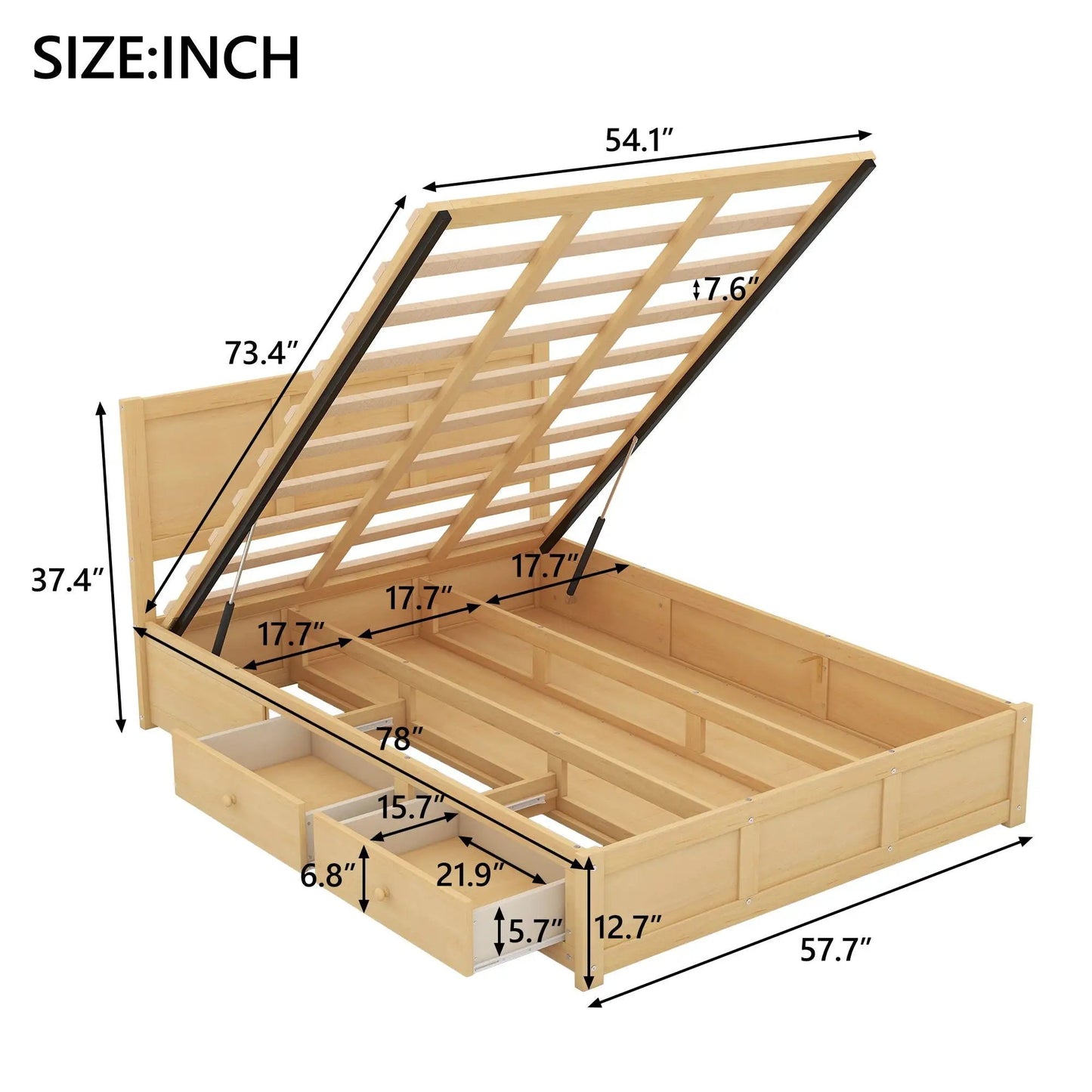 Platform bed with two under-bed storage drawers in natural wood Unique Piece Furniture on Tampa Home & Garden Store