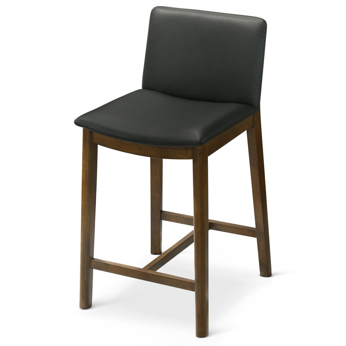 Mid-Century Counter Chair with Full-Back, black upholstery on warm wooden legs on Tampa Home & Garden Store
