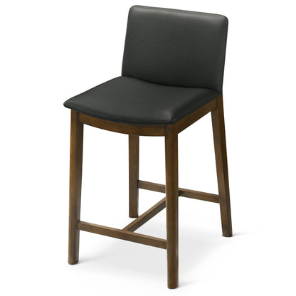 Mid-Century Counter Chair with Full-Back, black upholstery on warm wooden legs on Tampa Home & Garden Store