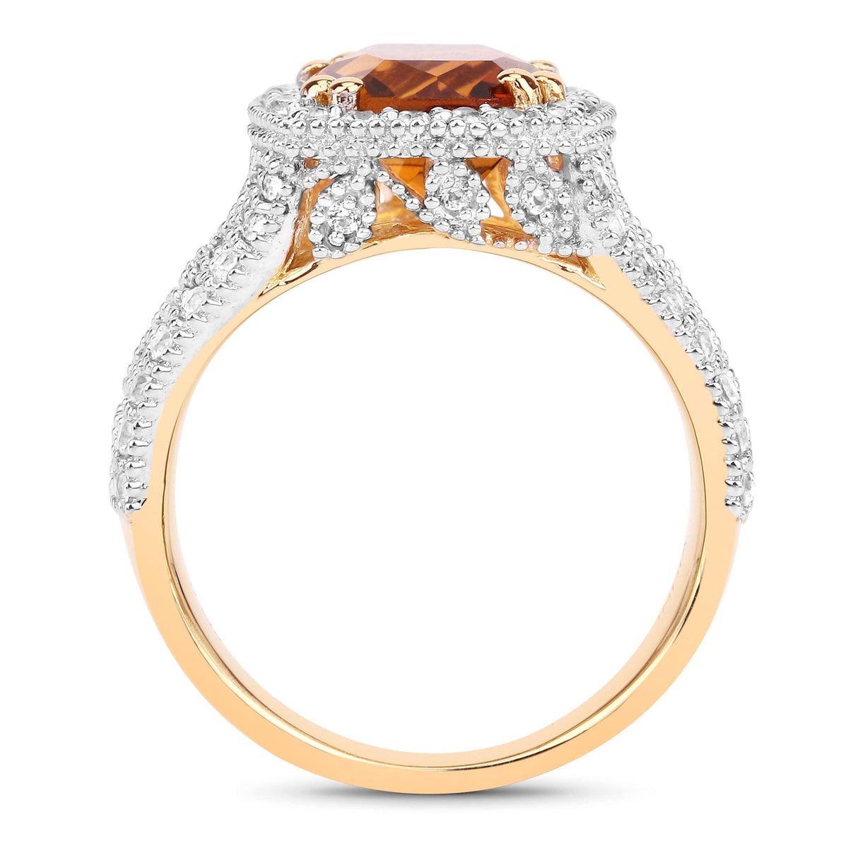 3.71ct citrine and white topaz ring .925 silver cushion with bead halo on two-tone band on Tampa Home & Garden Store
