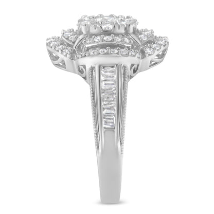 14K white gold diamond floral cluster ring with round & baguette stones channel-set on Tampa Home & Garden Store