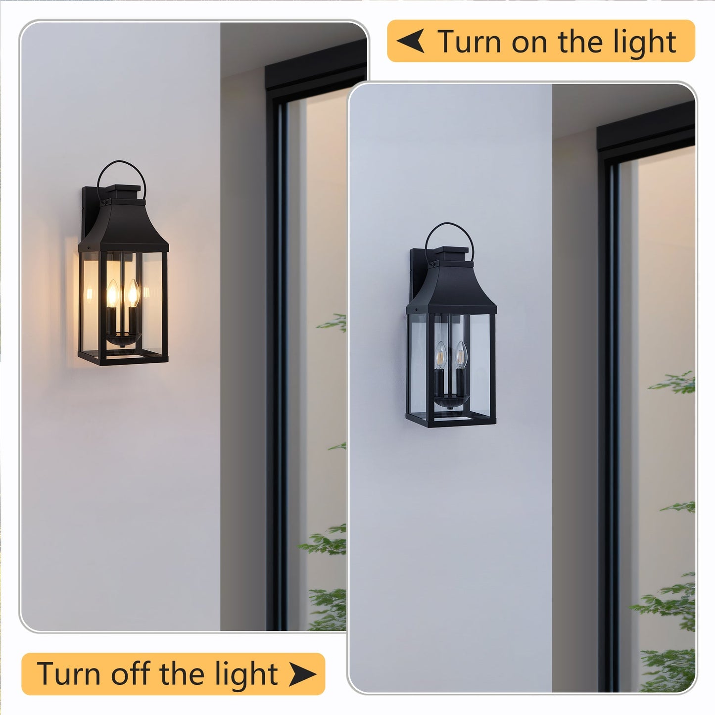 HouseOfZazla 2-pack 20in outdoor wall lights black metal lanterns with glass panels on Tampa Home & Garden Store