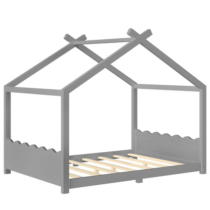 Full House Floor Bed with Support Slats, gray-painted wooden frame with natural slat base on Tampa Home & Garden Store