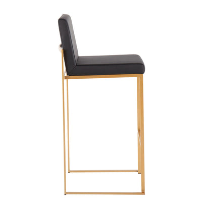 Contemporary high back barstool set with black upholstered seat and gold metal frame on Tampa Home & Garden Store