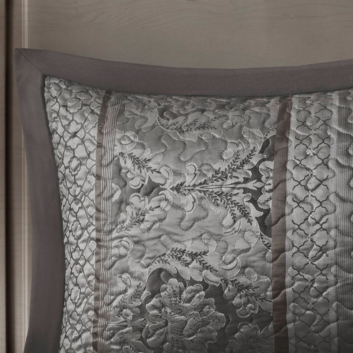 Reversible Jacquard Queen Bedspread Set with Decorative Pillows, gray floral pattern on Tampa Home & Garden Store