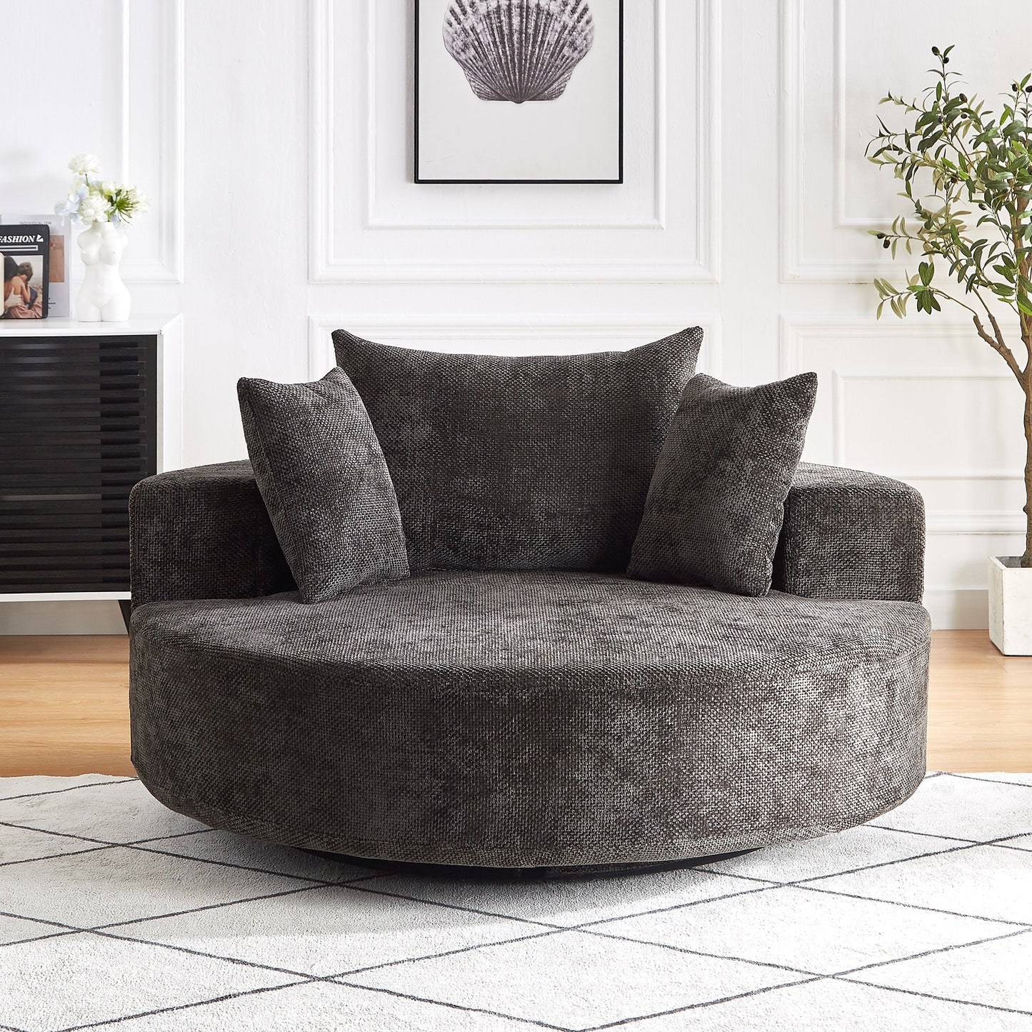 55in chenille foam single swivel chair by HouseOfZazla in dark gray upholstery on Tampa Home & Garden Store