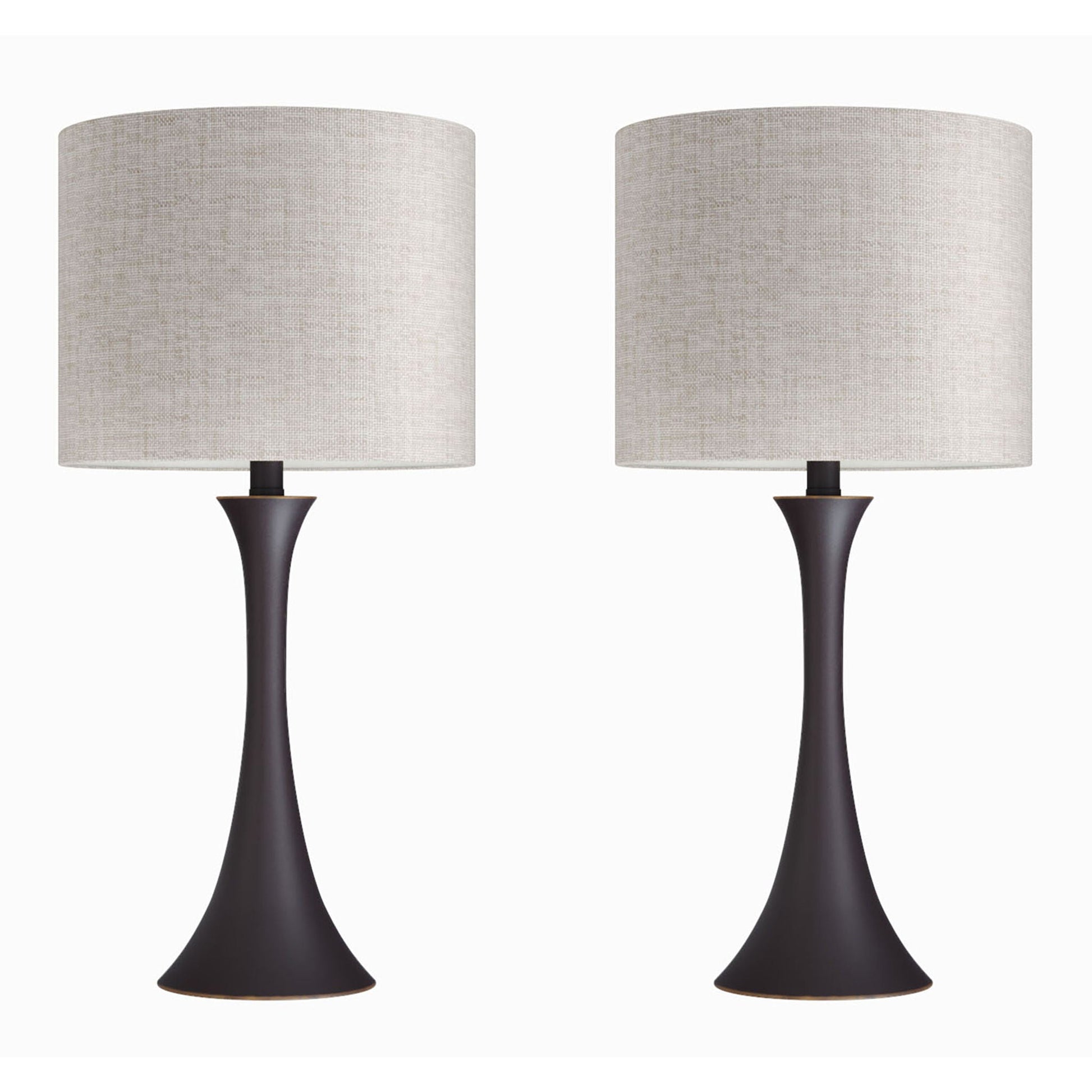 Lenuxe contemporary table lamp set of 2 with beige fabric shades and dark tapered bases on Tampa Home & Garden Store