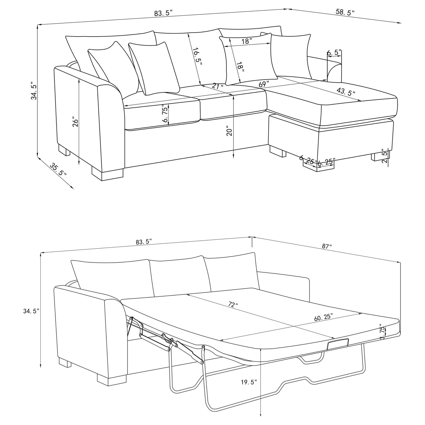 Pacheco Sleeper Sectional Chaise Sofa by HouseOfZazla with pull-out bed, 83.5 in length on Tampa Home & Garden Store