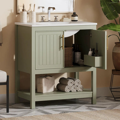 Elegant Vanity with Ceramic Sink and Storage