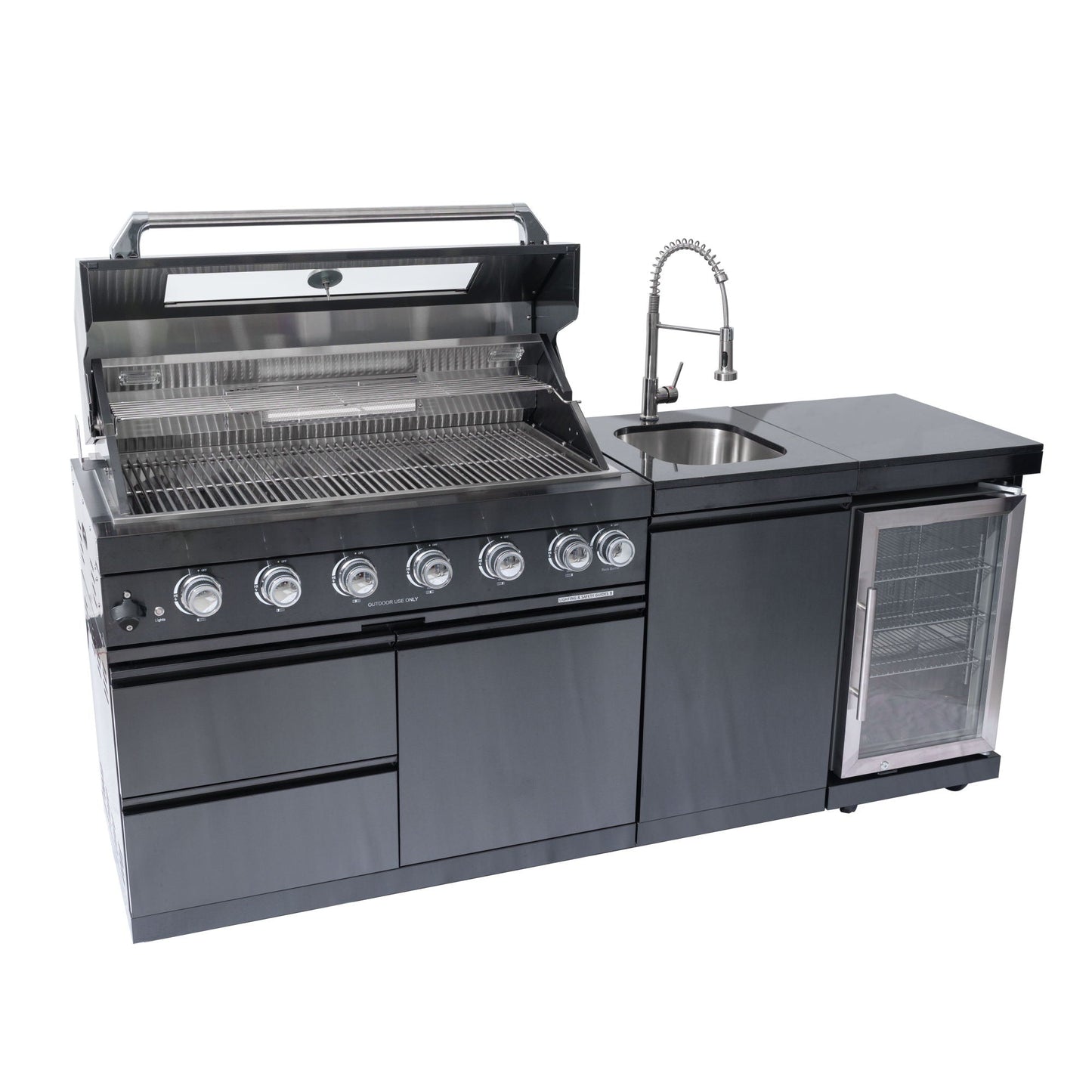 6-burner outdoor kitchen island grill black HouseOfZazla with wine cooler and sink on Tampa Home & Garden Store