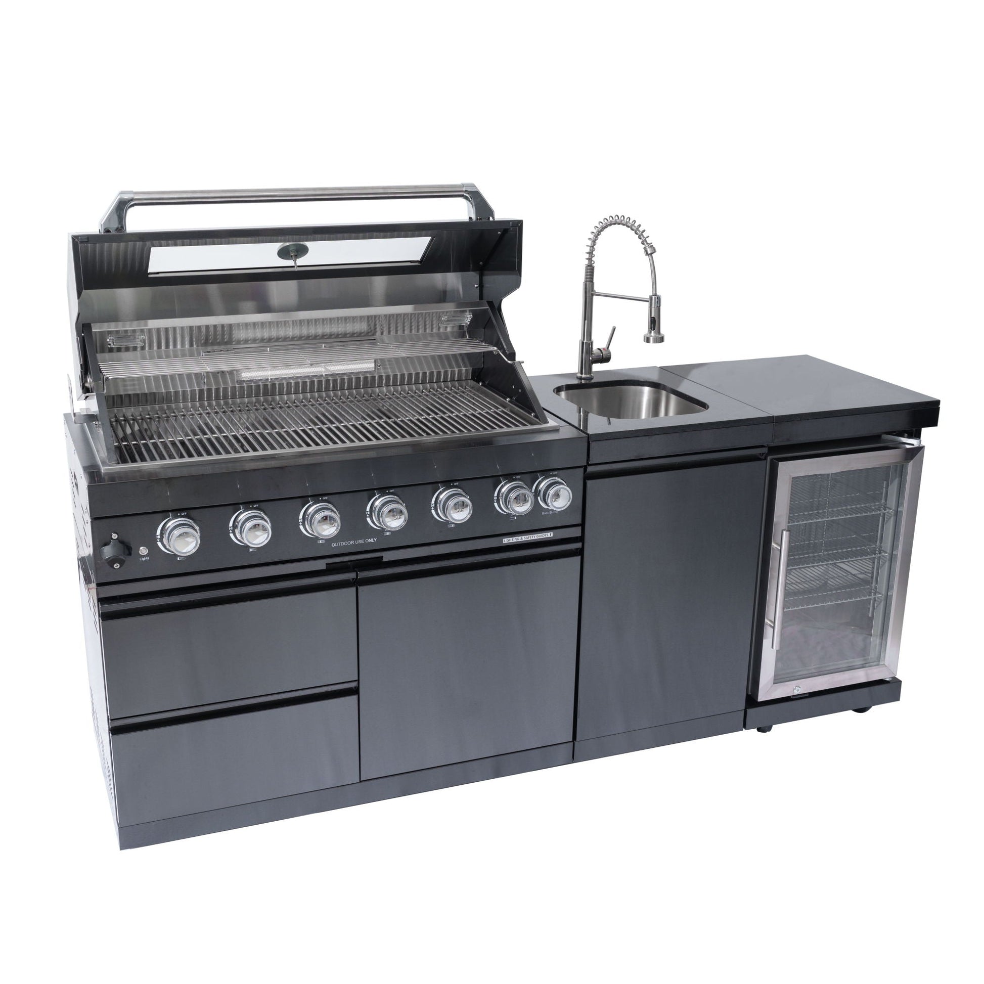 6-burner outdoor kitchen island grill black HouseOfZazla with wine cooler and sink on Tampa Home & Garden Store