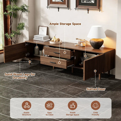 TV Stand for TVs up to 80 in dark brown wood with slatted doors and storage on Tampa Home & Garden Store