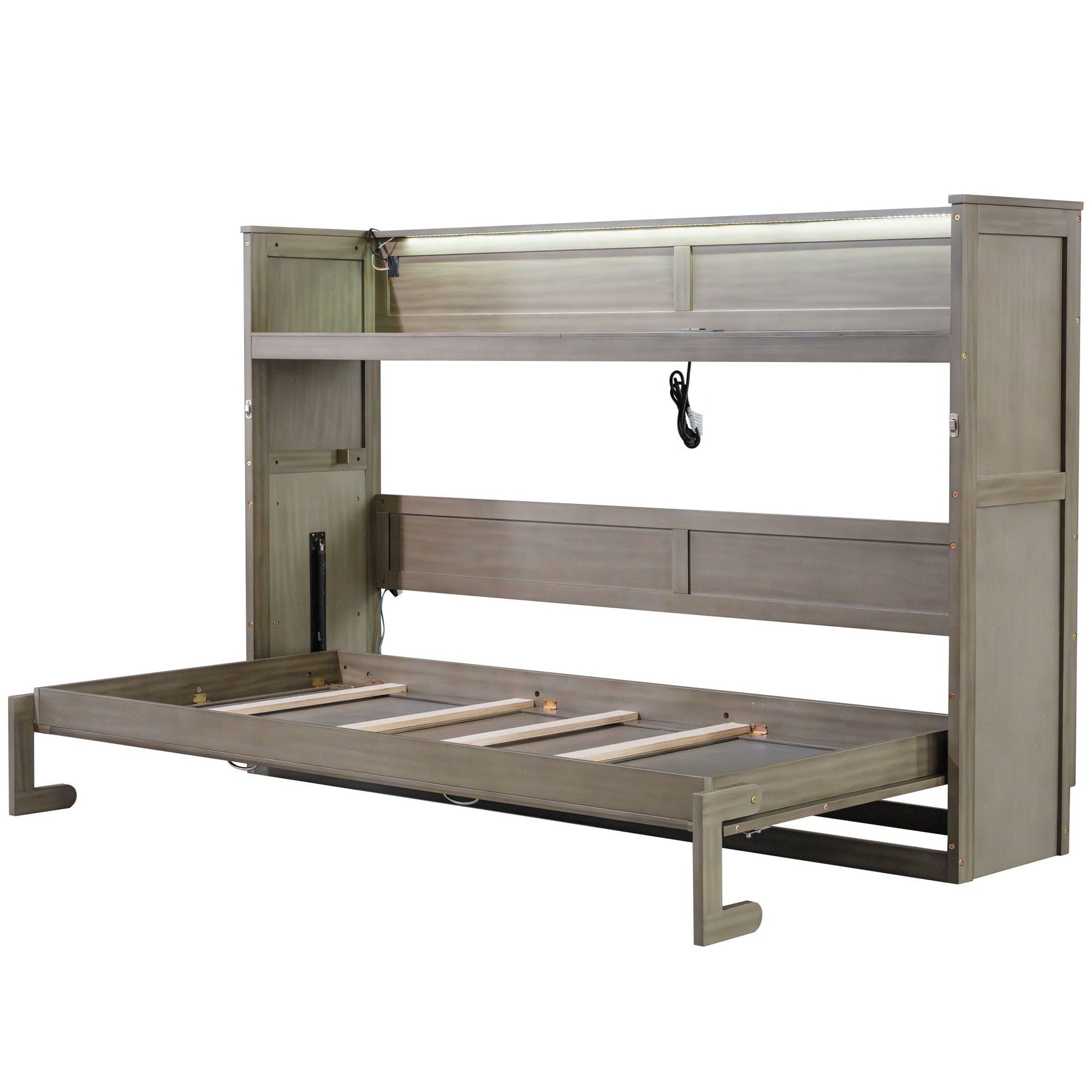 Murphy Bed With Desk, LED Light And USB Charging Station, brushed steel frame HouseOfZazla on Tampa Home & Garden Store