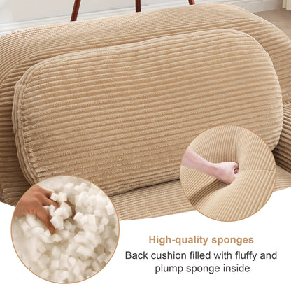 Three-seat modular sofa with 3 ottomans in camel corduroy upholstery by HouseOfZazla on Tampa Home & Garden Store