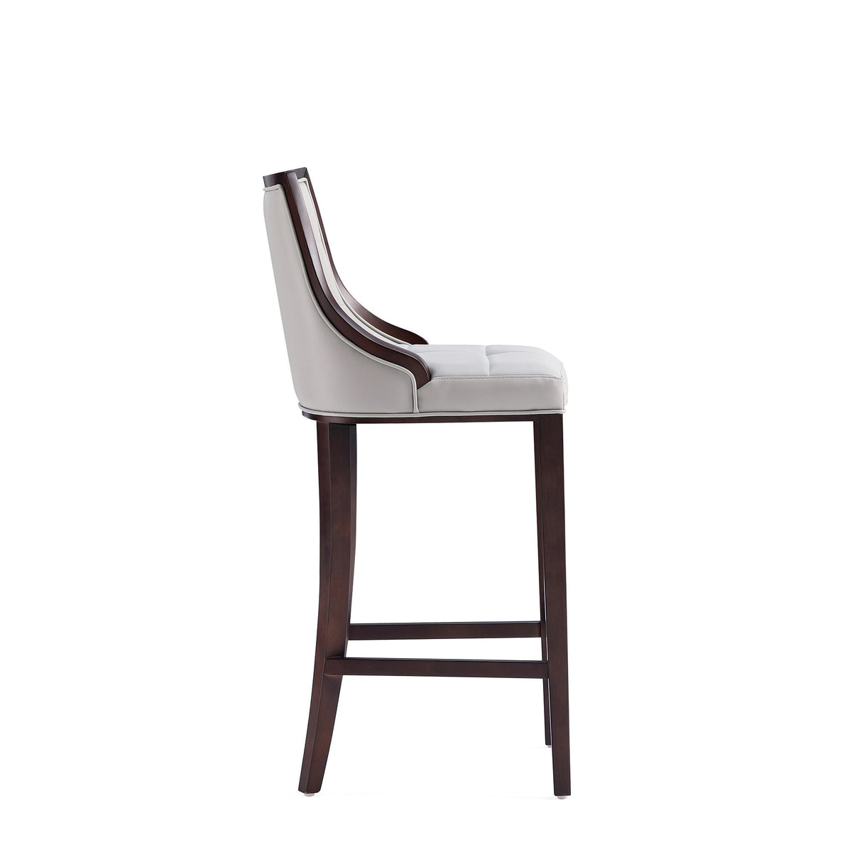 White bar-height stool with solid wood frame and dark brown legs, cushioned seat by HouseOfZazla on Tampa Home & Garden Store