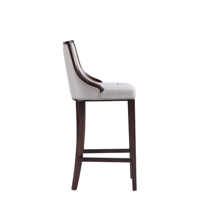White bar-height stool with solid wood frame and dark brown legs, cushioned seat by HouseOfZazla on Tampa Home & Garden Store