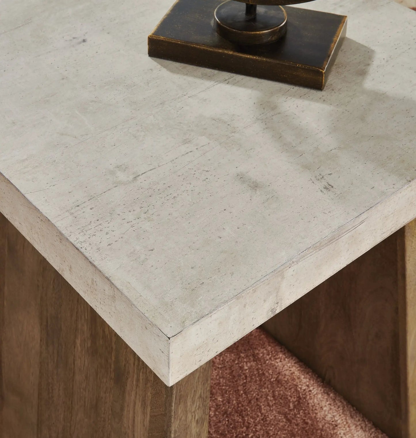 Rectangular cocktail table by Unique Piece Furniture with light wood top and dark base on Tampa Home & Garden Store