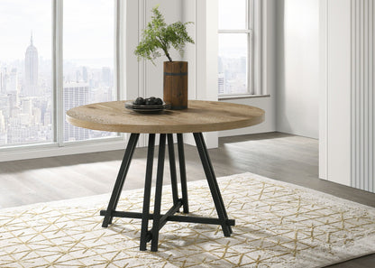 Tate Round Dining Table with Metal Base, Oak Finish, HouseOfZazla on Tampa Home & Garden Store