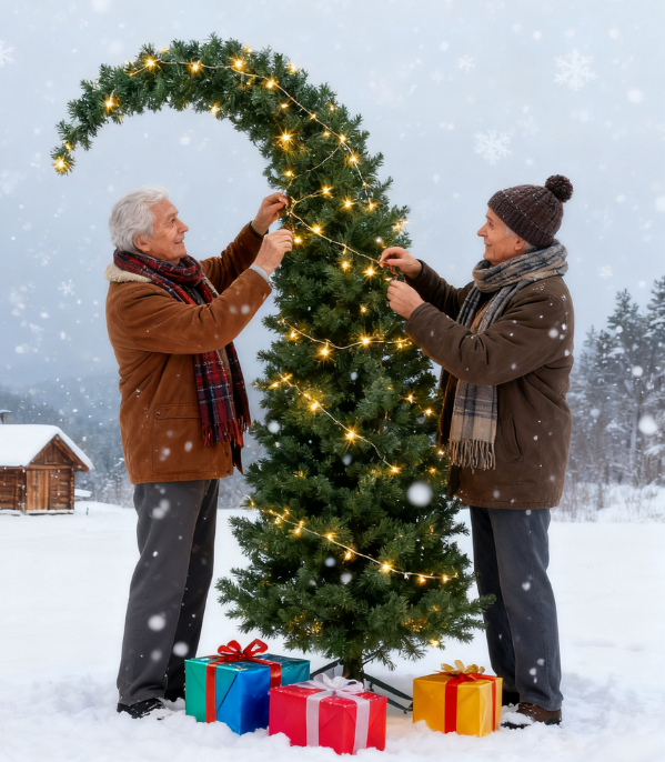 5 Ft Prelit Bent Top Christmas Tree with 300 LEDs and Metal Stand HouseOfZazla in snow on Tampa Home & Garden Store