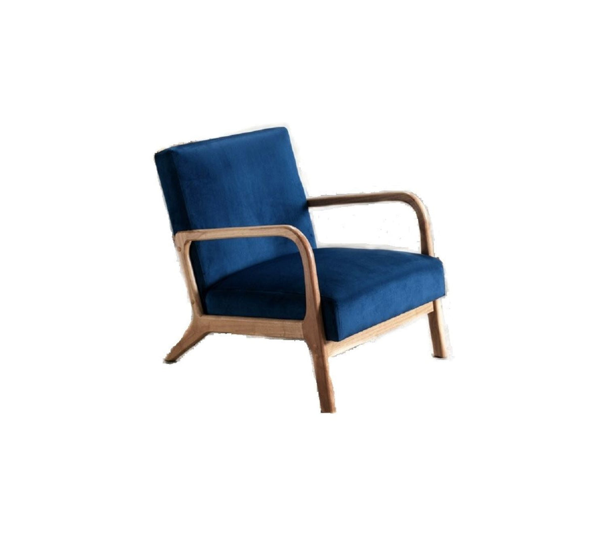 Classic Mid-Century Modern Accent Arm Chair with blue cushions and open wood frame HouseOfZazla on Tampa Home & Garden Store