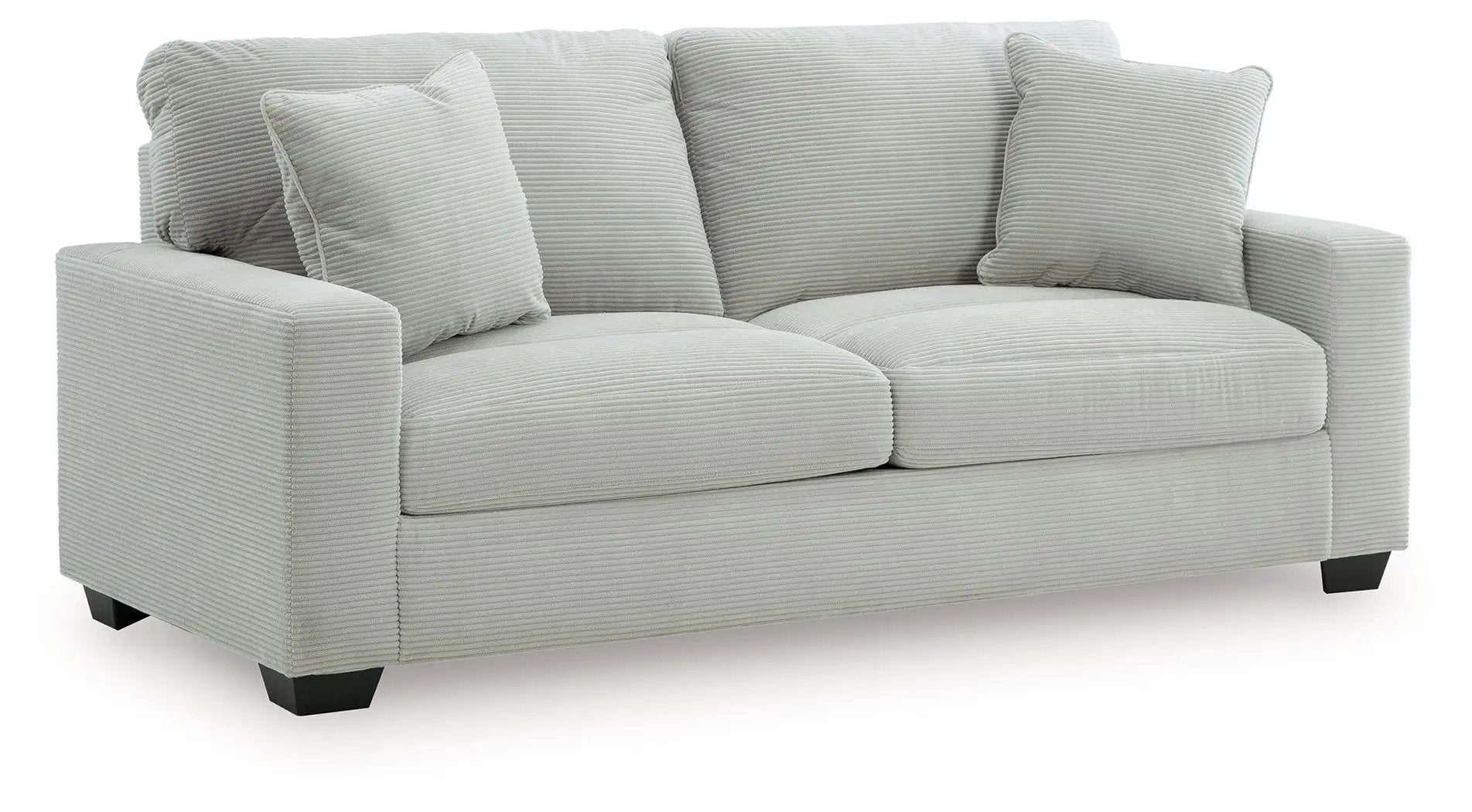 Greenbriar Sofa light gray corduroy with two pillows on Tampa Home & Garden Store