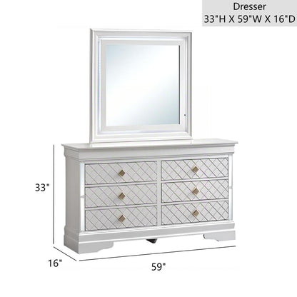 Verona Dresser with Embossed X Design by HouseOfZazla, mirrored lattice-front drawers on Tampa Home & Garden Store