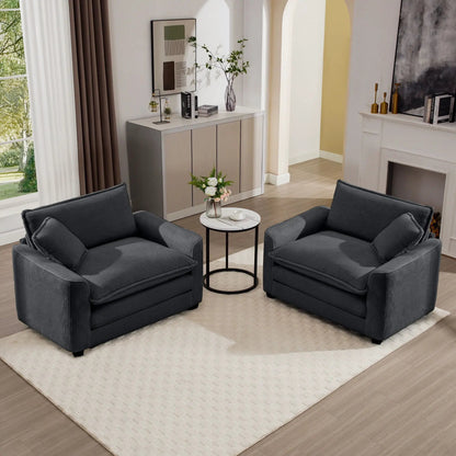 Modern Classic Fabric Single Arm Chair with pillow in dark navy-gray, set of four around a round table on Tampa Home & Garden Store