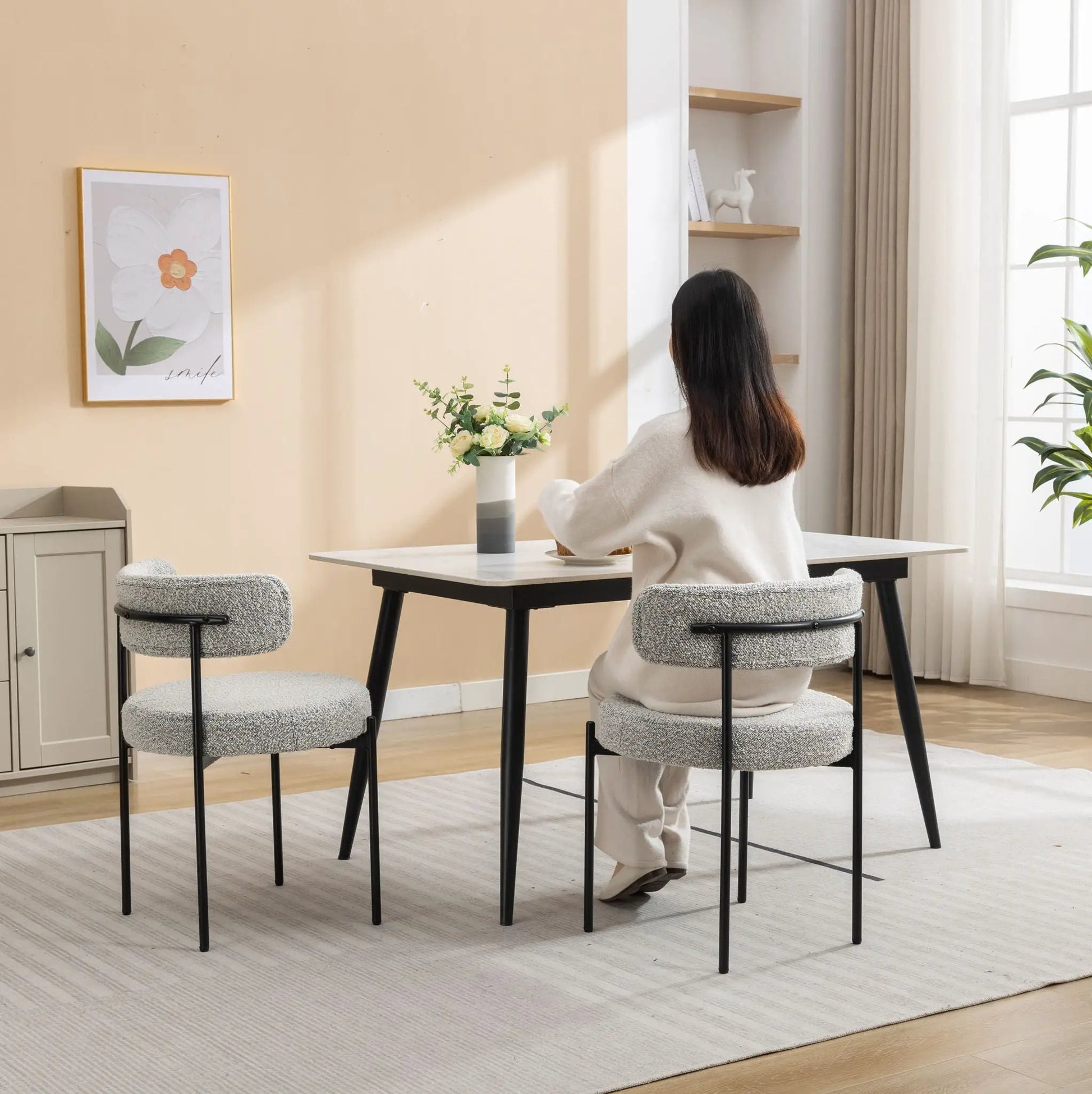 Burbank Modern Round Boucle Dining Chairs set of 2 in black white by Unique Piece Furniture on Tampa Home & Garden Store