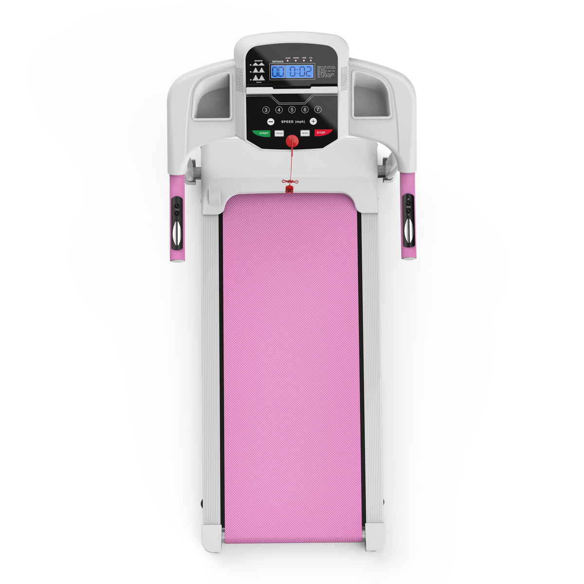 Foldable treadmill HouseOfZazla with pink running belt and white frame, 2.5HP motor on Tampa Home & Garden Store