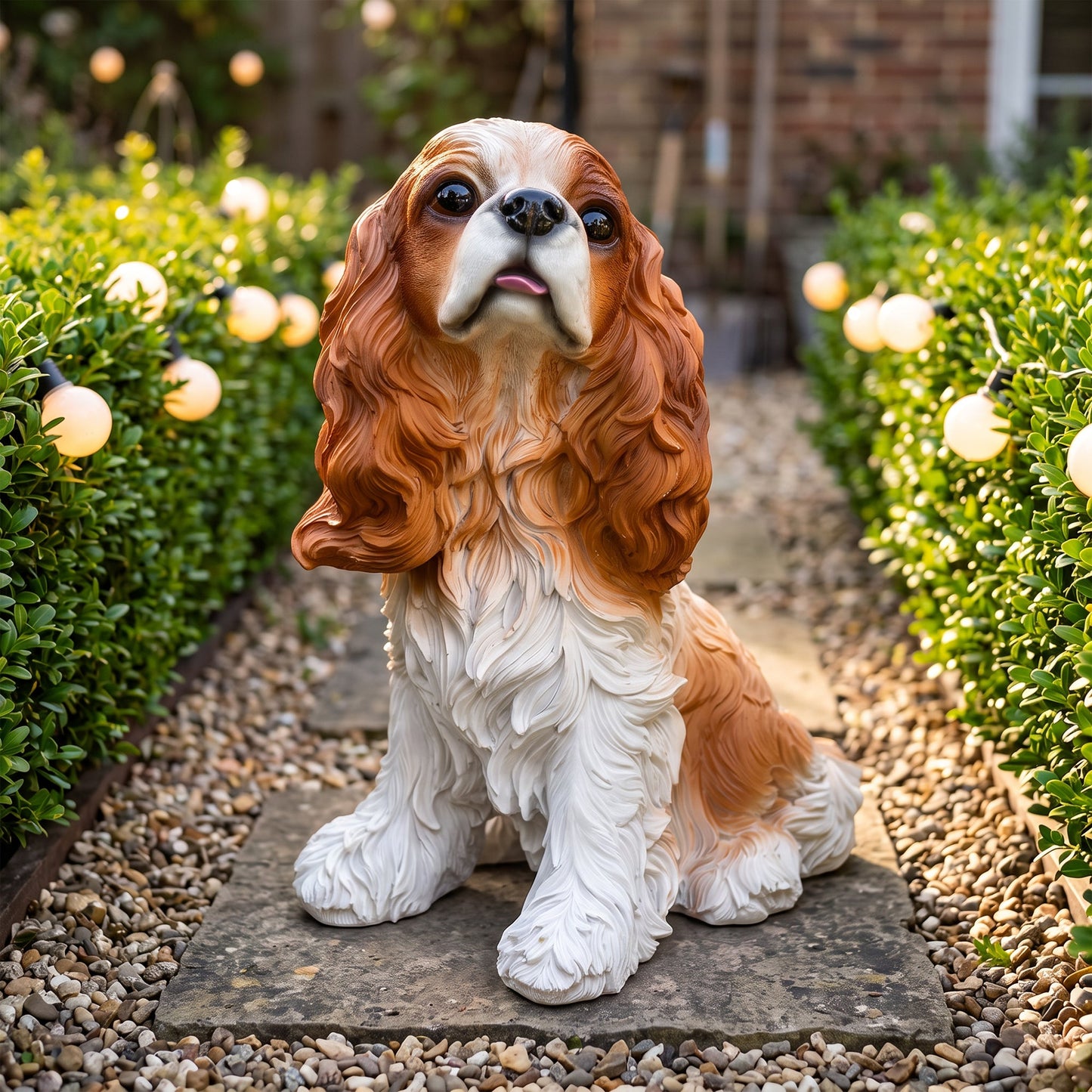 Charlie the Beagle Garden Statue by HouseOfZazla brown and white outdoor beagle sculpture on Tampa Home & Garden Store