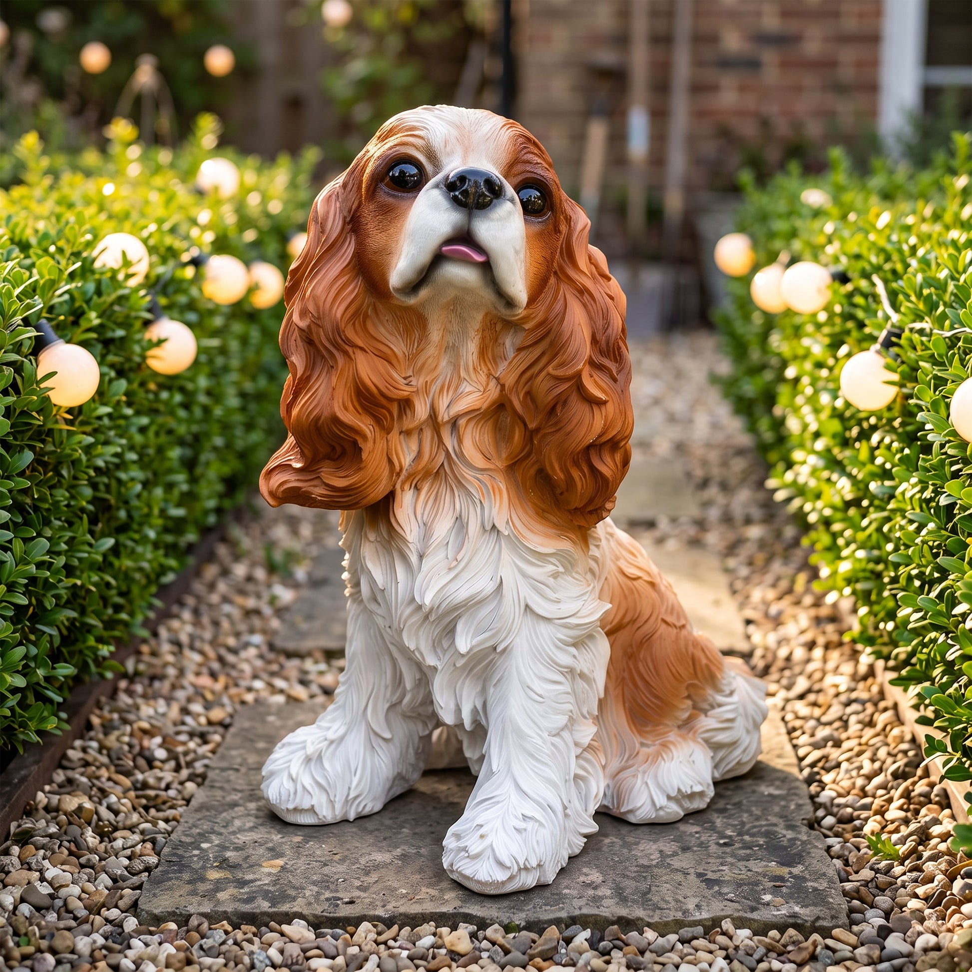 Charlie the Beagle Garden Statue by HouseOfZazla brown and white outdoor beagle sculpture on Tampa Home & Garden Store