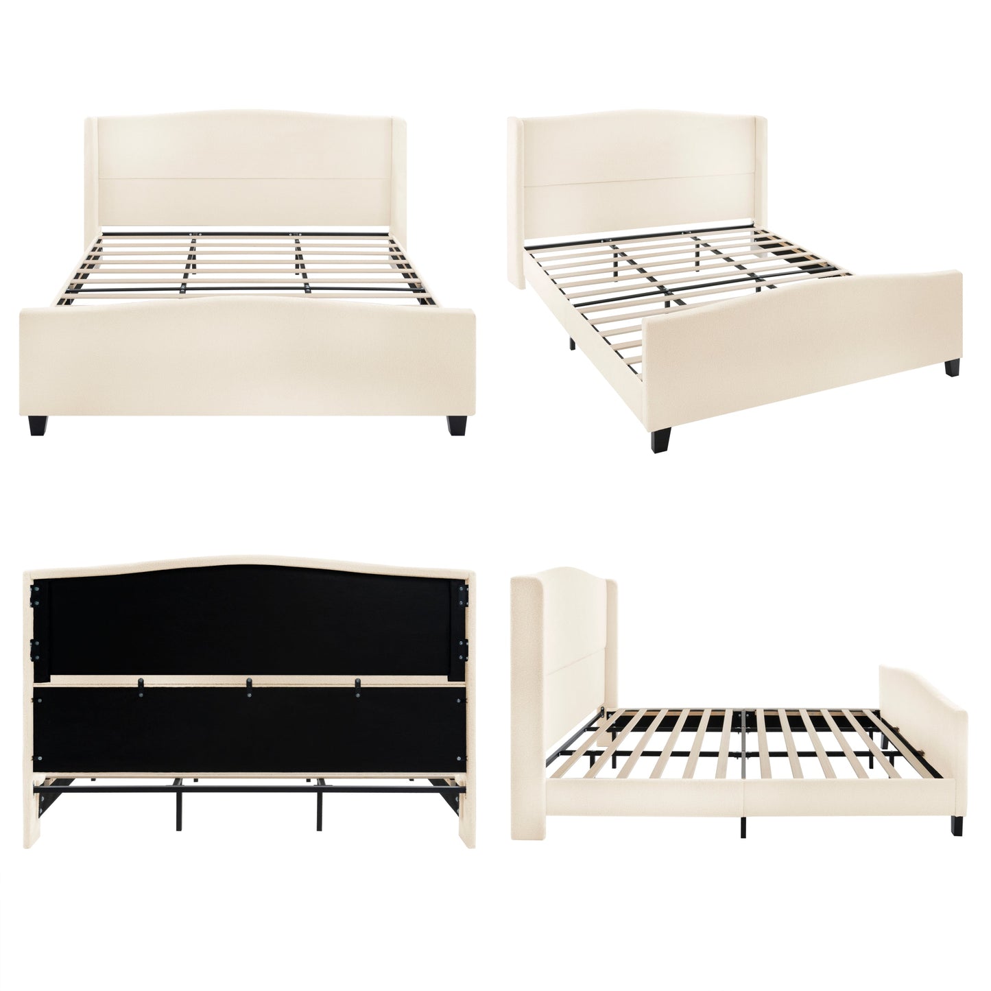 King size bed frame with teddy velvet cream headboard 2 bed frames, slatted base by HouseOfZazla on Tampa Home & Garden Store