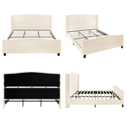 King size bed frame with teddy velvet cream headboard 2 bed frames, slatted base by HouseOfZazla on Tampa Home & Garden Store