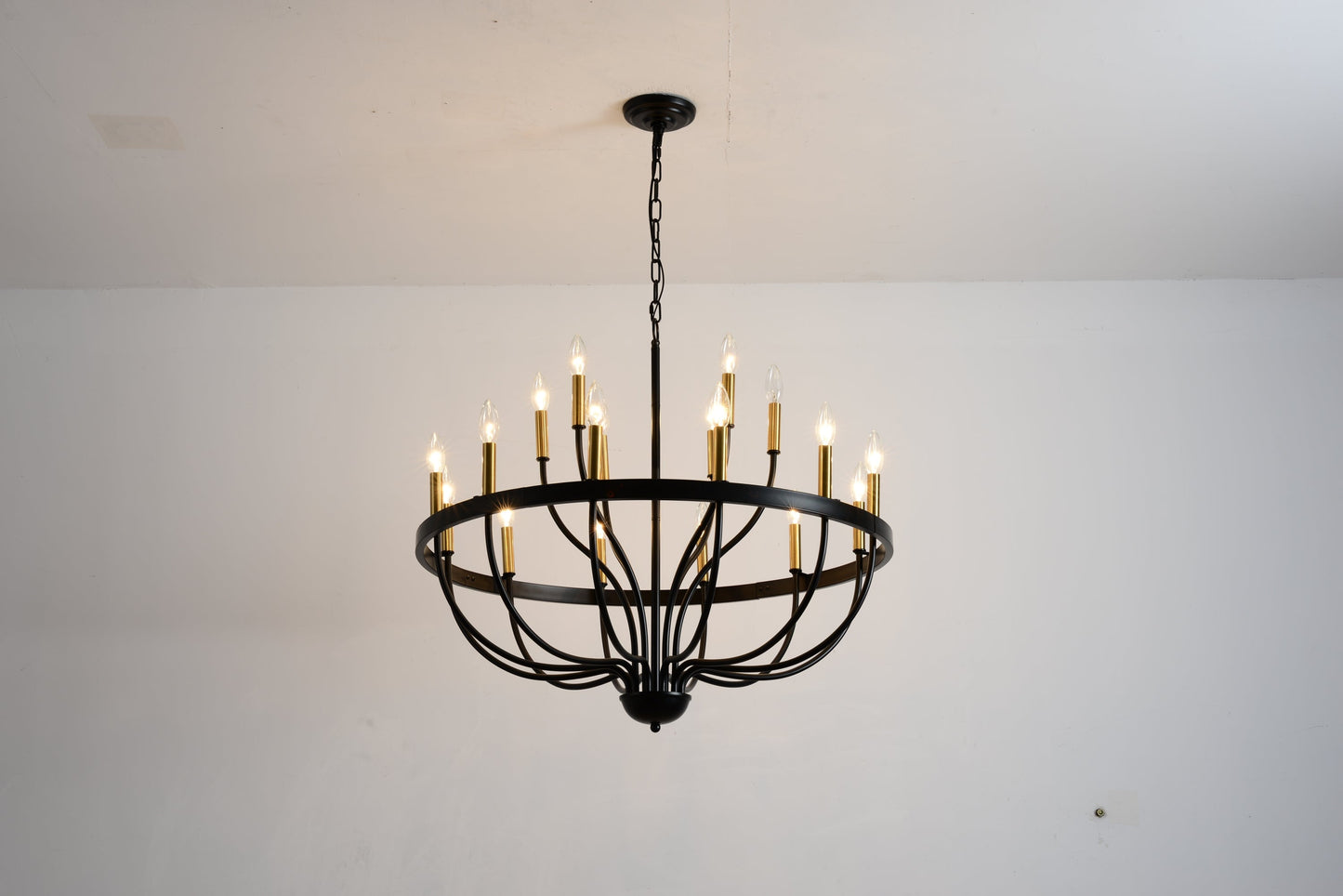 15-light industrial iron candle chandelier with black ring and gold candle holders on Tampa Home & Garden Store