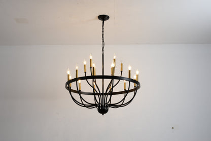 15-light industrial iron candle chandelier with black ring and gold candle holders on Tampa Home & Garden Store