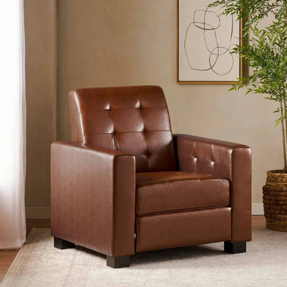 Langseth Tufted Pushback Recliner, brown leather, Unique Piece Furniture reclining chair on Tampa Home & Garden Store