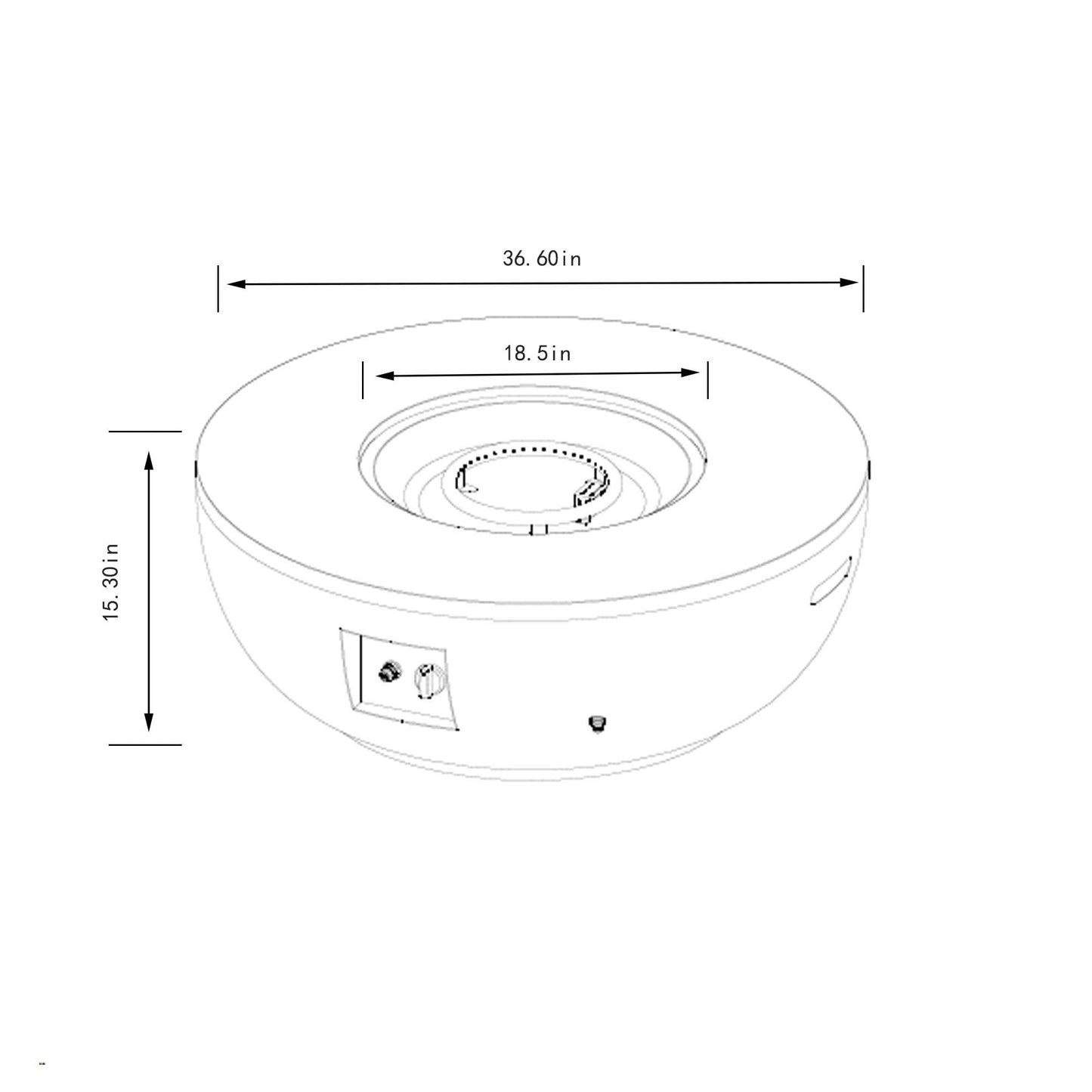 36'' Propane Gas Fire Pit Table in Grey Steel with dimension diagram by HouseOfZazla on Tampa Home & Garden Store