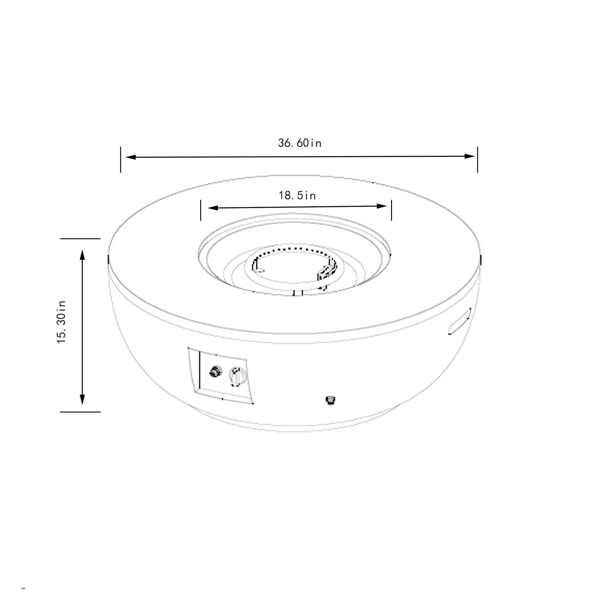 36'' Propane Gas Fire Pit Table in Grey Steel with dimension diagram by HouseOfZazla on Tampa Home & Garden Store