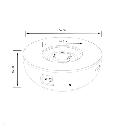 36'' Propane Gas Fire Pit Table in Grey Steel with dimension diagram by HouseOfZazla on Tampa Home & Garden Store