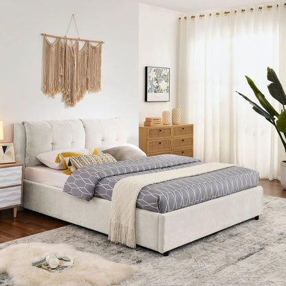 Storage Upholstered Hydraulic Platform Bed With Integrated Headboard in light gray fabric on Tampa Home & Garden Store