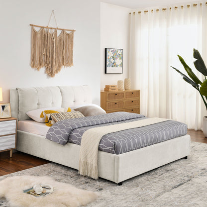 Beige storage upholstered hydraulic platform bed with integrated headboard by HouseOfZazla on Tampa Home & Garden Store