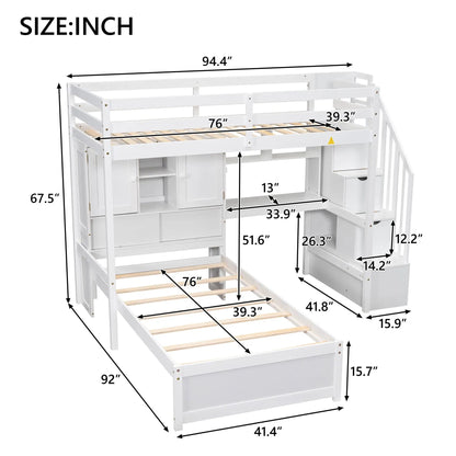Loft Bed With Built In Desk and Staircase