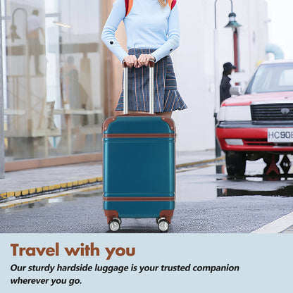 GigaTech Hardshell 3-Piece Lightweight Luggage Set blue-teal 28in case with brown trim on Tampa Home & Garden Store