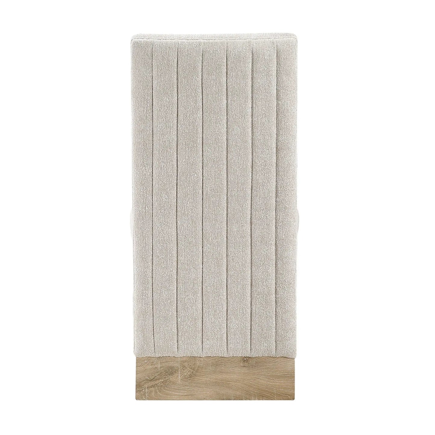 Stacey Contemporary Dining Chair set of 2, beige woven fabric with vertical tufting, wood base on Tampa Home & Garden Store