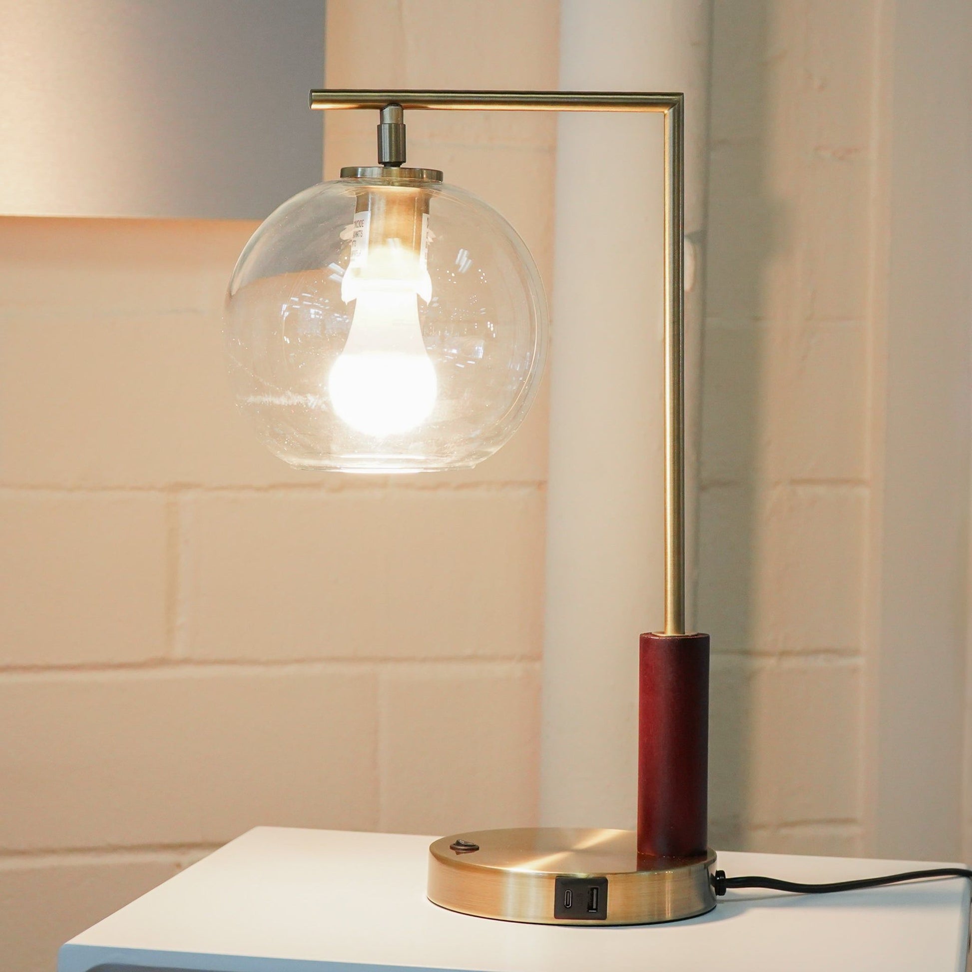 Villa desk lamp gold with glass globe and brass frame HouseOfZazla on Tampa Home & Garden Store