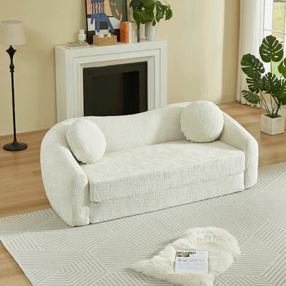 86 Inch Curved Chenille Sofa Bed and Recliner